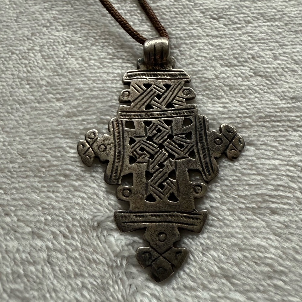 Sterling Silver Ethiopian Coptic Cross  Pendant Necklace